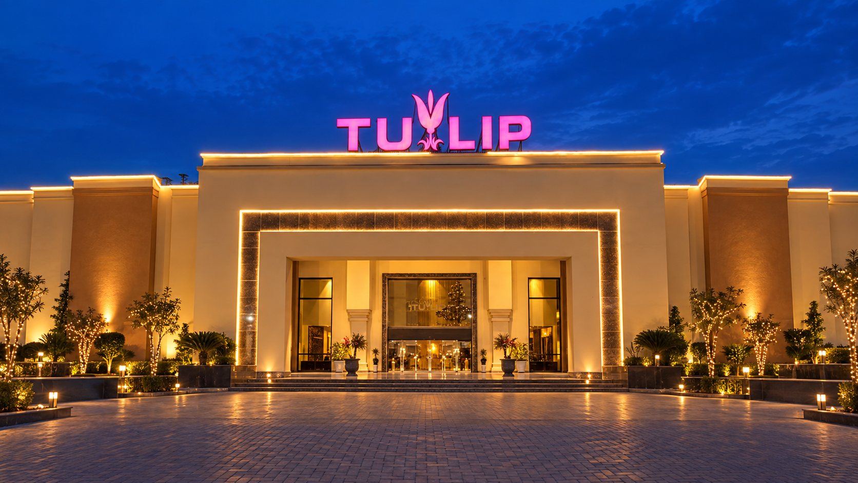 Tulip Marquee entrance at night